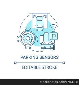 Parking sensors blue concept icon. Radar parking system abstract idea thin line illustration. Detect available space for vehicle. Vector isolated outline color drawing. Editable stroke. Parking sensors blue concept icon
