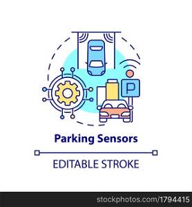 Parking sensors concept icon. Automatic transport parking control system abstract idea thin line illustration.Vacant space for car. Vector isolated outline color drawing. Editable stroke. Parking sensors concept icon