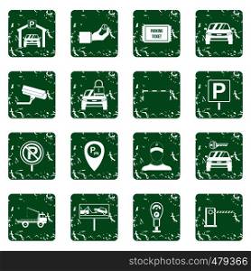 Parking set in grunge style green isolated vector illustration. Parking set grunge