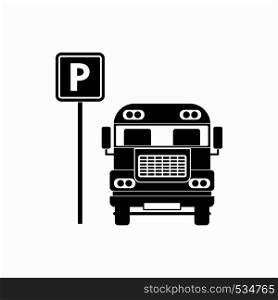 Parking sign and bus icon in simple style on a white background. Parking sign and bus icon, simple style