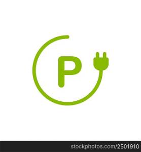 Parking sign for electric car charge icon. Electro car park vector desing.