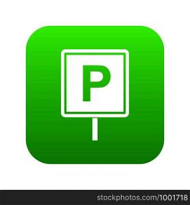 Parking sign icon digital green for any design isolated on white vector illustration. Parking sign icon digital green
