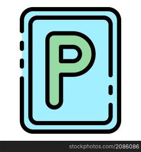 Parking sign icon. Outline parking sign vector icon color flat isolated. Parking sign icon color outline vector