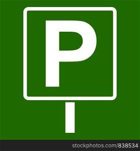 Parking sign icon white isolated on green background. Vector illustration. Parking sign icon green
