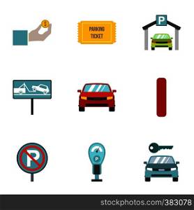 Parking station icons set. Flat illustration of 9 parking station vector icons for web. Parking station icons set, flat style