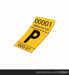 Parking ticket icon in cartoon style isolated on white background. Transport and service symbol. Parking ticket icon, cartoon style