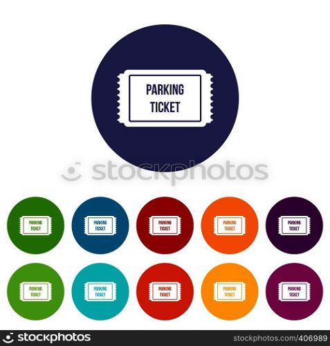 Parking ticket set icons in different colors isolated on white background. Parking ticket set icons