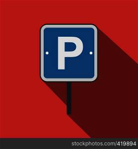 Parking traffic sign flat icon on a red background. Parking traffic sign flat icon