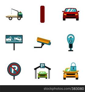 Parking transport icons set. Flat illustration of 9 parking transport vector icons for web. Parking transport icons set, flat style