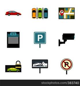 Parking transport icons set. Flat illustration of 9 parking transport vector icons for web. Parking transport icons set, flat style
