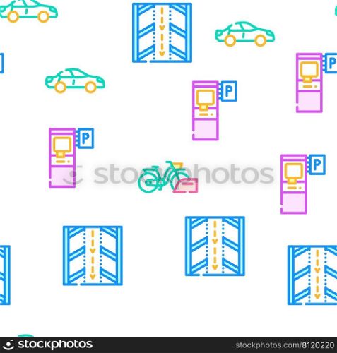 Parking Transport Vector Seamless Pattern Color Line Illustration. Parking Transport Vector Seamless Pattern