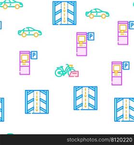 Parking Transport Vector Seamless Pattern Color Line Illustration. Parking Transport Vector Seamless Pattern