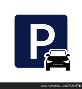 Parking zone vector icon with car symbol top view. Parking transport area, symbol roadsign for regulation automobile illustration. Parking zone vector icon with car symbol top view