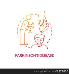 Parkinson disease red gradient concept icon. Nervous system illness. Asking palliative care illness abstract idea thin line illustration. Isolated outline drawing. Myriad Pro-Bold fonts used. Parkinson disease red gradient concept icon