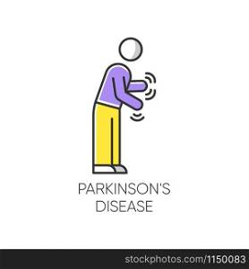 Parkinson&rsquo;s disease color icon. Movement and walking difficulty. Shaking and rigidity. Parkinsonism. Parkinsonian syndrome. Mental health issue. Psychiatry, neurology. Isolated vector illustration