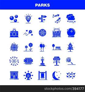Parks Solid Glyph Icons Set For Infographics, Mobile UX/UI Kit And Print Design. Include: Drums, Instrument, Music, Map, Location, Park, Parking, World, Icon Set - Vector