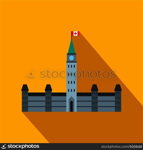 Parliament Buildings, Ottawa icon in flat style on a yellow background . Parliament Buildings, Ottawa icon, flat style
