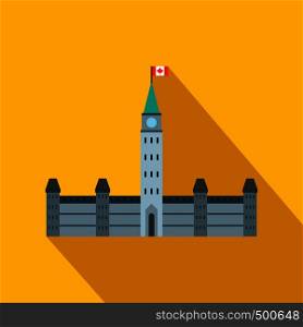 Parliament Buildings, Ottawa icon in flat style on a yellow background . Parliament Buildings, Ottawa icon, flat style