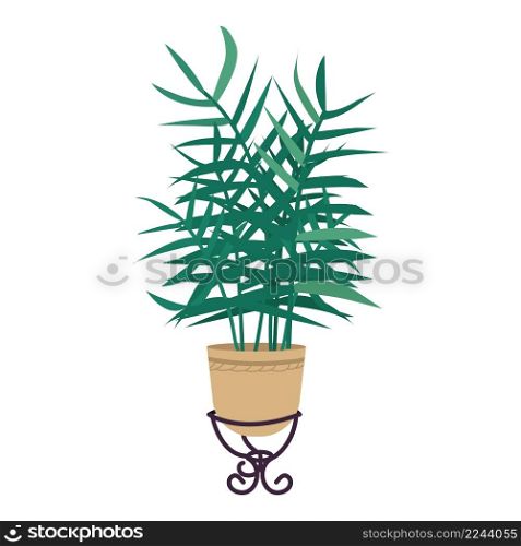 Parlor palm in pot semi flat color vector object. Full sized item on white. Home garden. Ornamental houseplant simple cartoon style illustration for web graphic design and animation. Parlor palm in pot semi flat color vector object