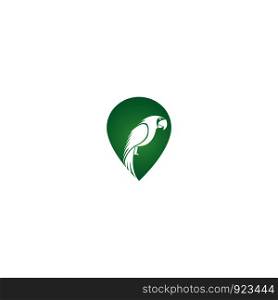 Parrot and map pointer logo design. Parrot locator logo design. Animal place icon.