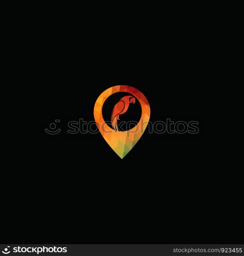 Parrot and map pointer logo design. Parrot locator logo design. Animal place icon.
