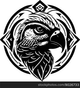 Parrot Head Logo Line Art Illustration. Vector illustration. Parrot Head Logo with ornament. Line Art Illustration