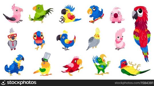 Parrot icons set. Cartoon set of parrot vector icons for web design. Parrot icons set, cartoon style