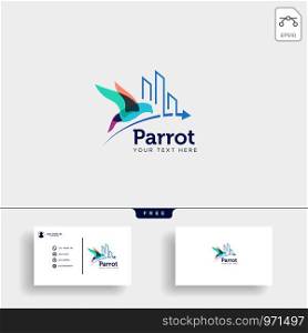 parrot or flying bird accounting, financial creative logo template vector illustration with business card - vector. parrot or flying bird accounting, financial creative logo template
