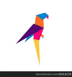 Parrot origami. Abstract colorful vibrant parrot logo design. Animal origami. Vector illustration