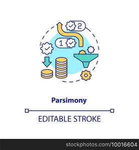 Parsimony concept icon. Method of scientific research idea thin line illustration. Collected data and scientific observation. Vector isolated outline RGB color drawing. Editable stroke. Parsimony concept icon