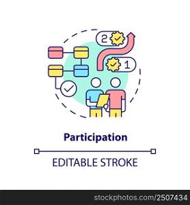 Participation concept icon. Manage process. International cooperation concept abstract idea thin line illustration. Isolated outline drawing. Editable stroke. Arial, Myriad Pro-Bold fonts used. Participation concept icon