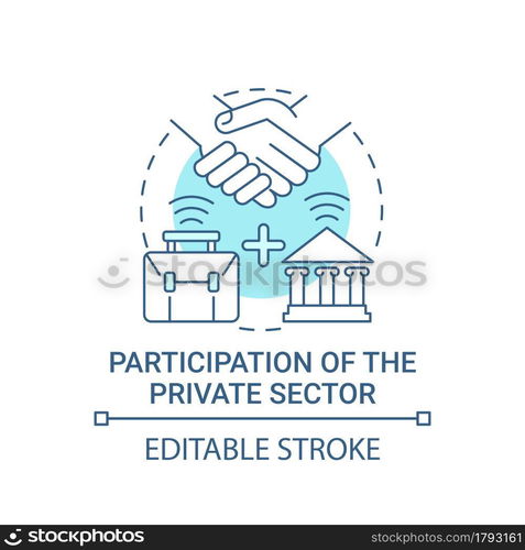 Participation of private sector blue concept icon. Business and government alliance abstract idea thin line illustration. Long term relations. Vector isolated outline color drawing. Editable stroke. Participation of private sector blue concept icon