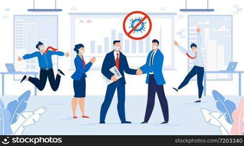 Partner Businessman Shaking Hand. Employee Group Rejoicing Successful Business Deal Partnership, Cooperation, Merger. Financial Agreement, Contract Singing. Business Recovery after Covid19 Spread. Successful Business Contract Deal Union Completed