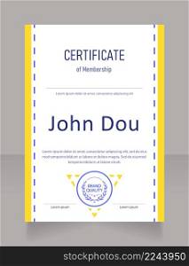 Partner certificate design template. Vector diploma with customized copyspace and borders. Printable document for awards and recognition. Bahnschrift Semi-Light Condensed, Arial Regular fonts used. Partner certificate design template