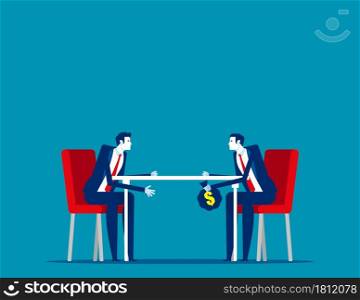 Partner handing money under the table. Business corruption concept