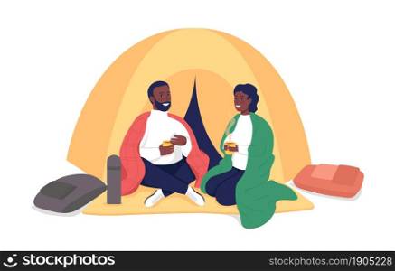 Partners camping semi flat color vector characters. Posing figures. Full body people on white. Hiking together isolated modern cartoon style illustration for graphic design and animation. Partners camping semi flat color vector characters
