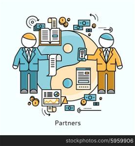 Partners icon flat design concept. Business partnership, teamwork and team cooperation, contract deal handshake, collaboration professional, corporate startup growth illustration