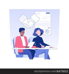 Partnership agreements isolated concept vector illustration. Partners sign cooperation documents, business documents, negotiation process, corporate paperwork, company contract vector concept.. Partnership agreements isolated concept vector illustration.