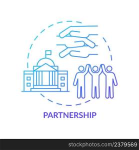 Partnership blue gradient concept icon. Community relationship with authorities. ILAP principle abstract idea thin line illustration. Isolated outline drawing. Myriad Pro-Bold fonts used. Partnership blue gradient concept icon