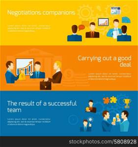 Partnership horizontal banners set with negotiations deal successful team elements isolated vector illustration. Partnership Banners Set