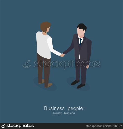 Partnership isometric illustration. Partnership business man isometric people handshake vector illustration