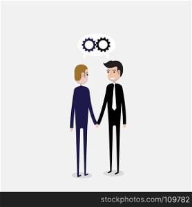 Partnership or Cooperation concept.Two business people and business deal sign.Handshake Business concept.Teamwork and Connection elements.Business vector concept illustration