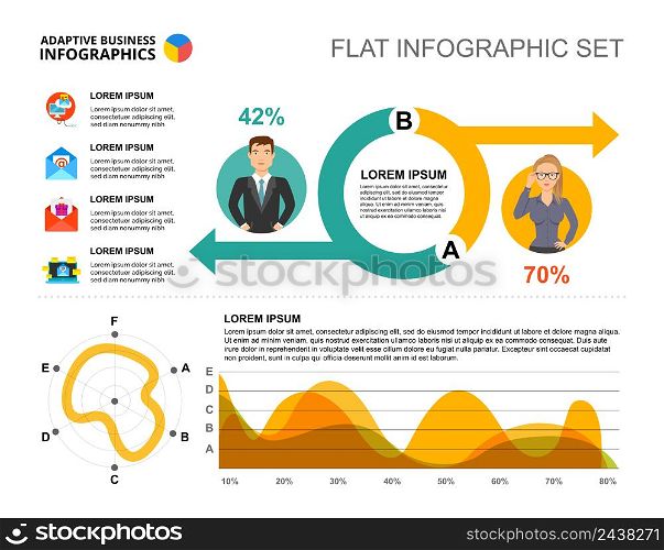 Partnership radar and area charts template for presentation. Vector illustration. Abstract elements of diagram, graph. Communication, strategy, banking and business concept for infographic, report.