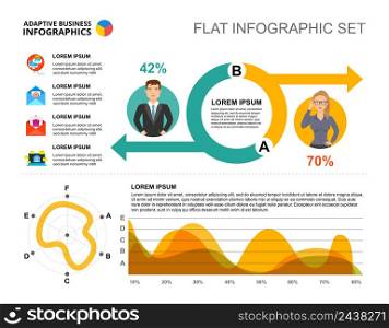 Partnership radar and area charts template for presentation. Vector illustration. Abstract elements of diagram, graph. Communication, strategy, banking and business concept for infographic, report.