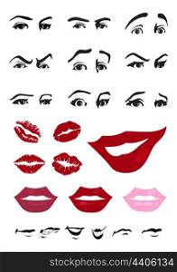 Parts of the person. Eyes and lips of the person. A vector illustration