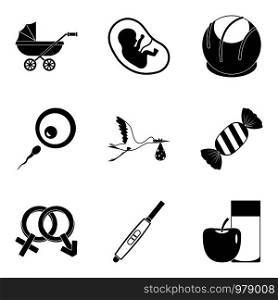 Parturient icons set. Simple set of 9 parturient vector icons for web isolated on white background. Parturient icons set, simple style
