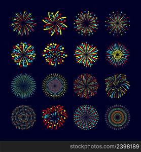 Party and holiday event firework icon flat set isolated vector illustration. Firework Icon Flat Set