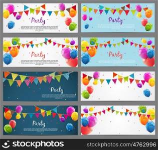 Party Background Baner Set with Flags and Balloons Vector Illustration. EPS10. Party Background Baner Set with Flags and Balloons Vector Illust