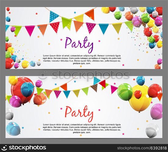 Party Background Baner with Flags and Balloons Vector Illustration. EPS10. Party Background Baner with Flags and Balloons Vector Illustration