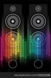 Party Background - Loudspeaker and Multicolor Equalizer on Black Background